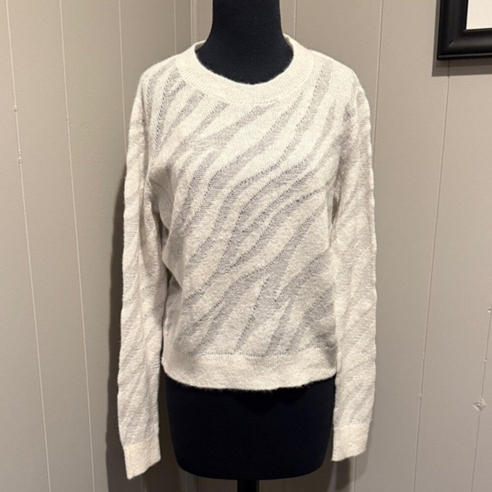rag & bone Women Small White Crew Neck Sweater Knit Sheer Glitter Threads